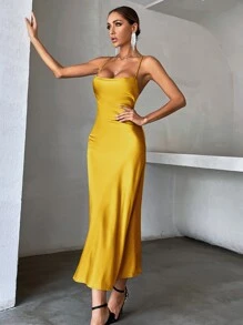 Aveloria Solid Tie Backless Cami Dress - Yellow - View 6