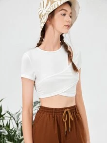 SHEIN MOD Cut Out Ruched Wrap Cross Crop Tee