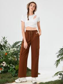 SHEIN MOD Cut Out Ruched Wrap Cross Crop Tee