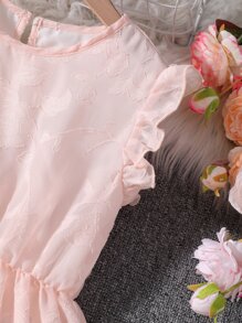 Girls Butterfly Sleeve Layered Hem Dress - Baby Pink - View 3