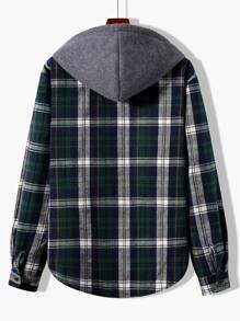 Manfinity Men Tartan Patched Pocket Drawstring Hooded Shirt Without Tee - Multicolor - View 2