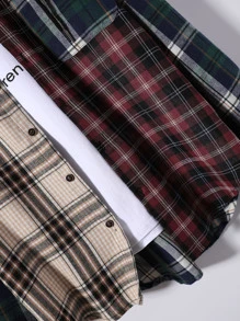 Manfinity Men Tartan Patched Pocket Drawstring Hooded Shirt Without Tee - Multicolor - View 7