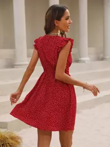 Breezaya 滿版印花蝴蝶袖A字連衣裙