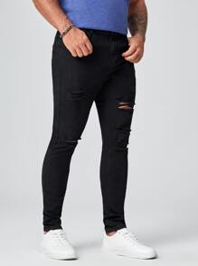 GENTILAND Quần Jeans Nam Nút Túi Bị tách Dây kéo màu trơn - màu đen - Xem 5