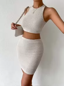 Zolique Bộ đồ hai mảnh nữ màu trơn Giải trí - Màu be - Xem 4