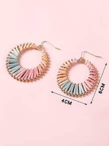 1 对圆形多色拉菲草环状耳环，适合女性日常佩戴 - 彩色 - 查看 3
