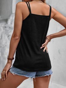 SHEIN LUNE Áo hai dây màu trơn Giải trí - màu đen - Xem 2