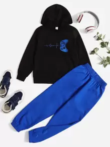 SHEIN Bộ 2 áo nỉ và quần in họa tiết cho bé trai, lót nhiệt, dày - Nhiều màu - Xem 1