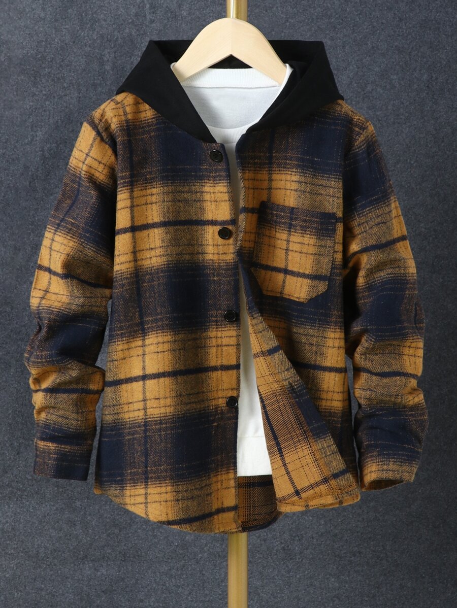 Toddler Boys Plaid Print Hooded Coat Without Tee - Multicolor - View 1