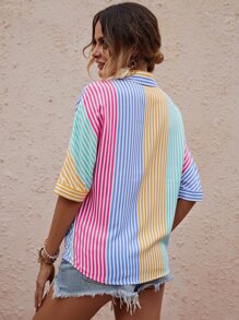 SHEIN VCAY Áo sơ mi Sọc Khối màu tay cánh - Nhiều màu - Xem 2