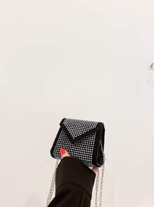 Mini Rhinestone Decor Flap Chain Square Bag - Black and White - View 3