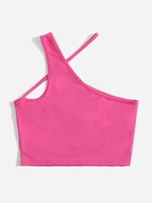 SHEIN EZwear 不對稱領素色上衣 - 粉色 - 查看 2