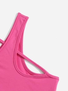 SHEIN EZwear 不對稱領素色上衣 - 粉色 - 查看 4