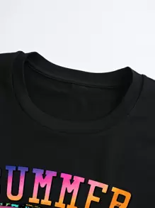 SHEIN LUNE Camiseta gráfica de talla grande con gafas y letra SUMMER Vibes - Negro - Ver 6