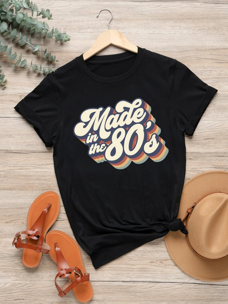 SHEIN LUNE Áo thun Plus size Slogan Giải trí - màu đen - Xem 1