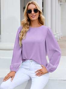 EMERY ROSE Bluse mit Laternenärmeln, Schlüsselloch hinten