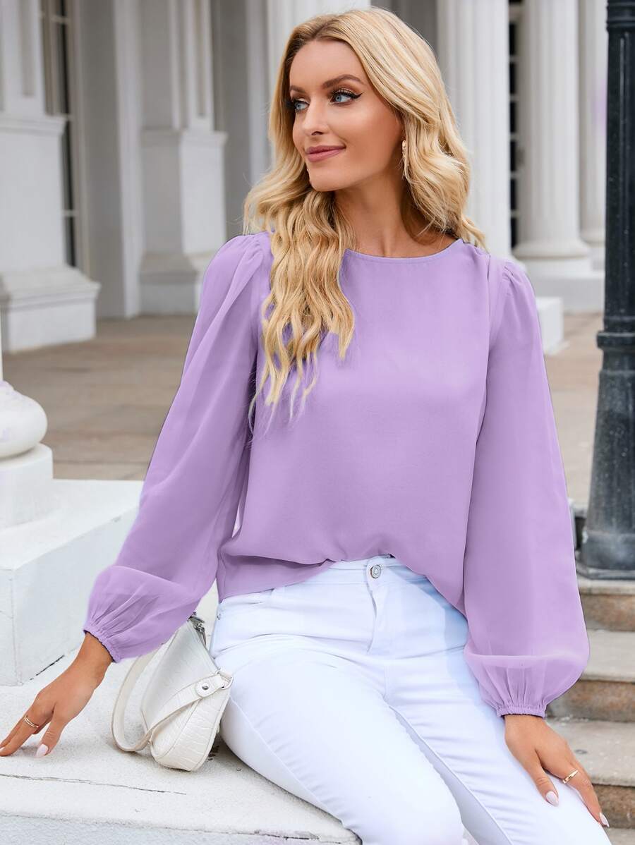 EMERY ROSE Bluse mit Laternenärmeln, Schlüsselloch hinten