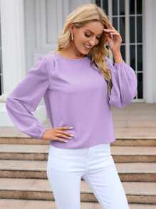 EMERY ROSE Bluse mit Laternenärmeln, Schlüsselloch hinten