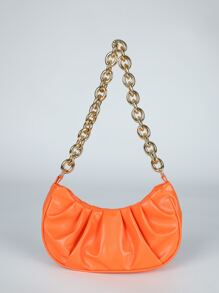 Neon Orange Minimalist Chain Ruched Bag - Orange - View 7
