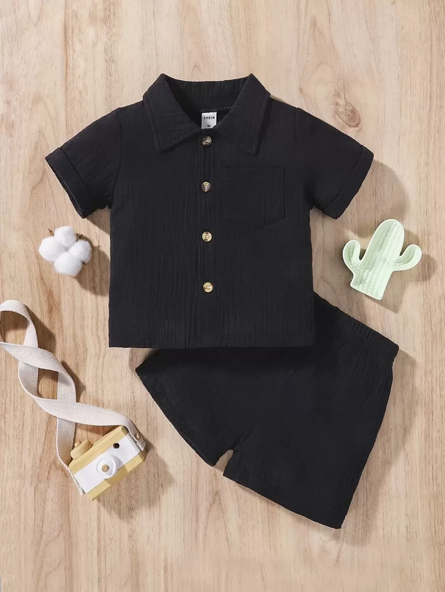Baby Pocket Patched Top & Shorts - Black - View 1