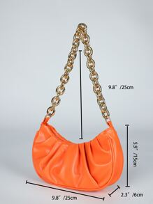Neon Orange Minimalist Chain Ruched Bag - Orange - View 6