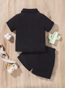 Baby Pocket Patched Top & Shorts - Black - View 2