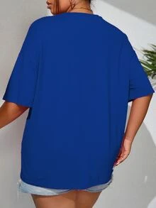 Flirla Plus Butterfly & Letter Graphic Drop Shoulder Tee - Royal Blue - View 2