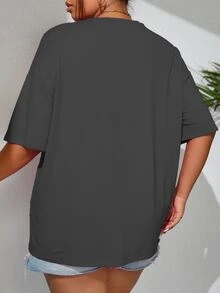 Flirla Plus Butterfly & Letter Graphic Drop Shoulder Tee - Dark Grey - View 2