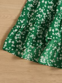 SHEIN Tween Girl Ditsy Floral Print Ruffle Trim Skirt - Green - View 3