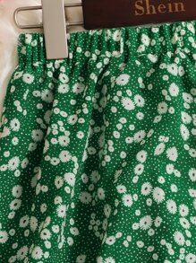 SHEIN Tween Girl Ditsy Floral Print Ruffle Trim Skirt - Green - View 4