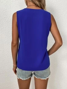 SHEIN LUNE Guipure Lace Panel Blouse - Royal Blue - View 2
