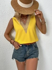 Breezaya Guipure Lace Panel Blouse - Yellow - View 3