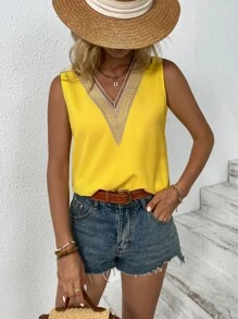 Breezaya Guipure Lace Panel Blouse - Yellow - View 4