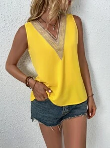 Breezaya Guipure Lace Panel Blouse - Yellow - View 5