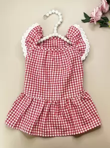 Plaid Print Pet Dress - Red and White - View 2