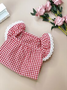 Plaid Print Pet Dress - Red and White - View 5