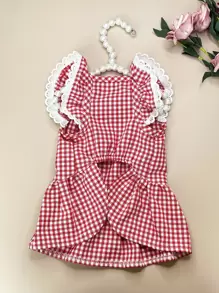 Plaid Print Pet Dress - Red and White - View 4