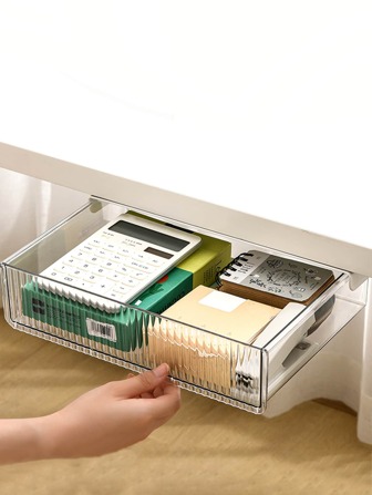 隱藏式懸掛儲物收納盒廚房抽屜收納盒免打孔桌下自粘抽屜盒叉勺托盤