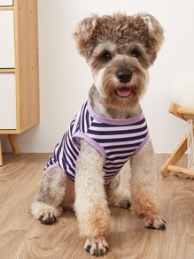 爱心印花狗狗T恤，薄款条纹圆领背心，适合小型和中型犬，例如泰迪熊、贵宾犬等宠物。 - 彩色 - 查看 4