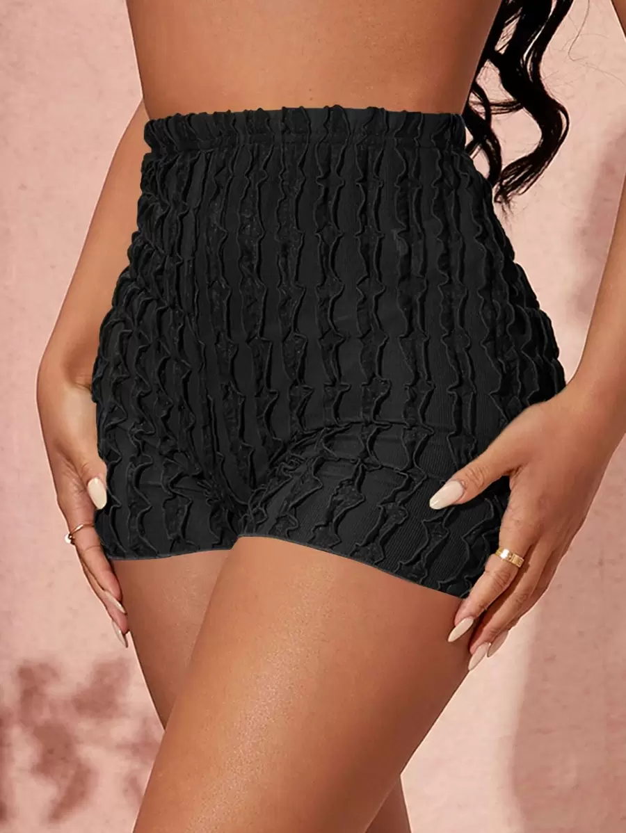 SHEIN SXY High Waist Frill Trim Shorts - Black - View 1