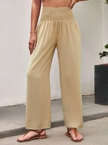 Shirred Wide Leg Trousers - Apricot - View 6