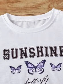 Girls Butterfly & Letter Graphic Tee With Joggers - Multicolor - View 3