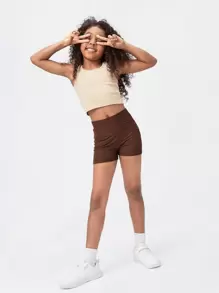 SHEIN Tween Girl Casual Sun-Kissed Ribbed Knit Biker Shorts