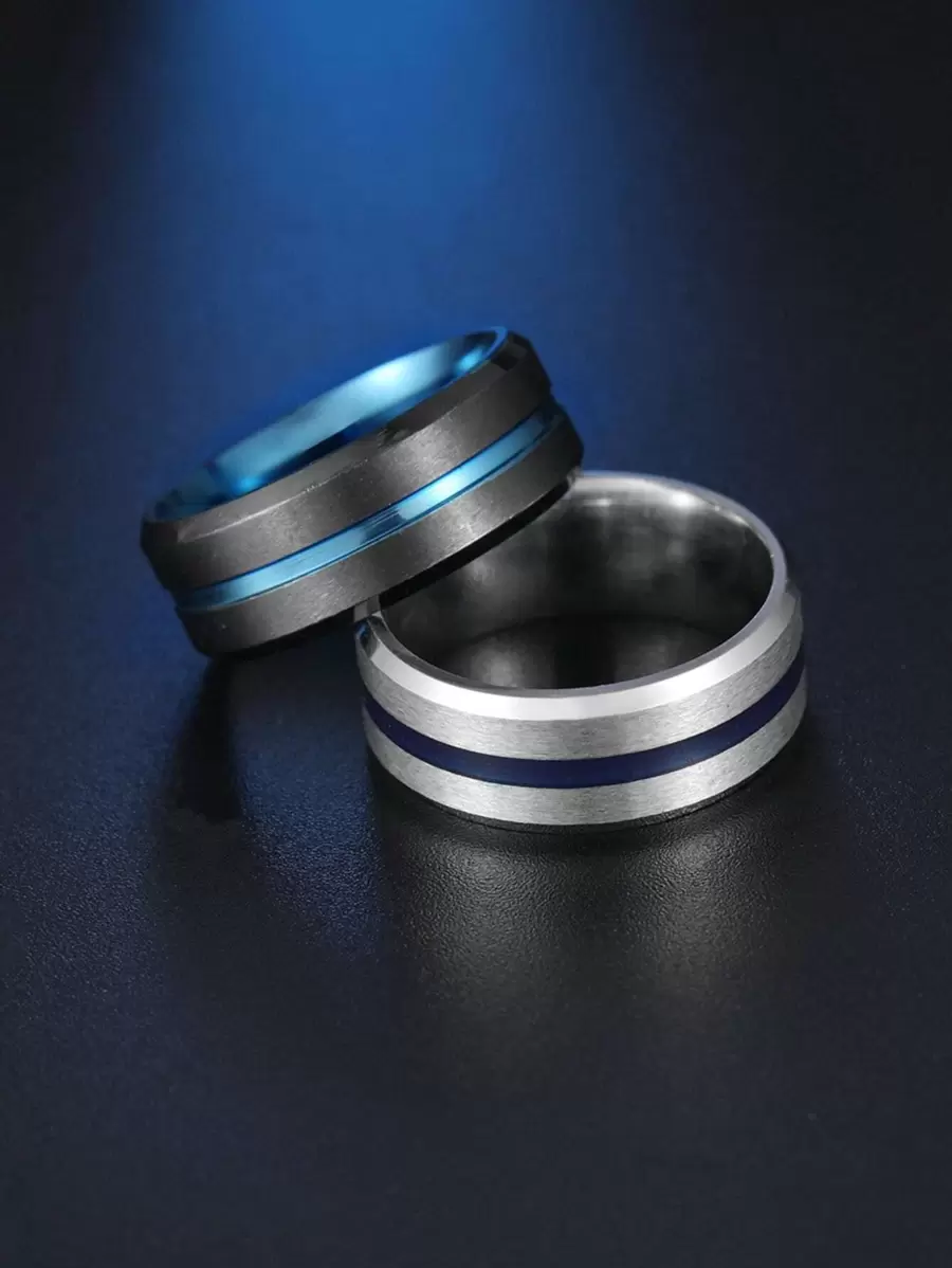 Thời trang và phổ biến 2 chiếc nhẫn nam hai tông màu bằng thép không gỉ để làm quà tặng trang sức và cho vẻ ngoài sành điệu - Bạc - Xem 1