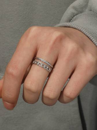 時尚流行1入組男士鍊式裝飾袖口戒指，不銹鋼首飾，適合珠寶禮物和時尚外觀