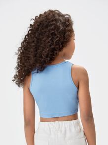 SHEIN Tween Girl Elegant Solid Color Sleeveless Round Neck Crop Tank Top - Baby Blue - View 2