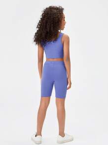 SHEIN Girls Solid Tank Top & Cycling Shorts Set - Blue - View 2