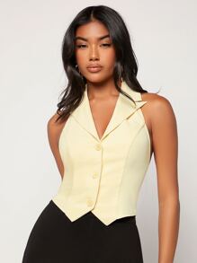 BizChic Halter Neck Vest Blazer Workwear - Yellow - View 1