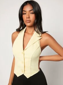 BizChic Halter Neck Vest Blazer Workwear - Yellow - View 2
