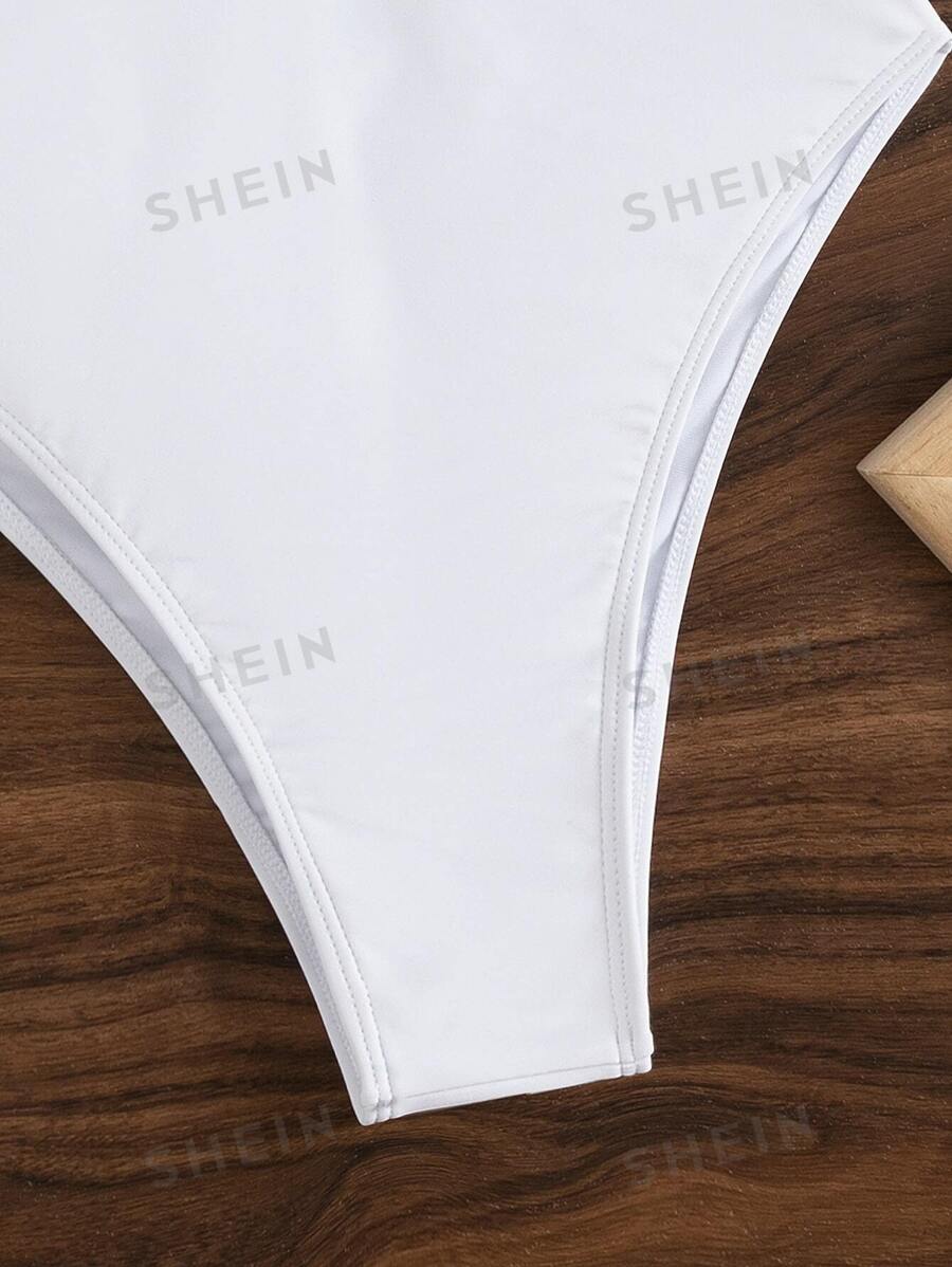 SHEIN Swim Basics Crisscross Backless Ring Linked Scrunch Butt One